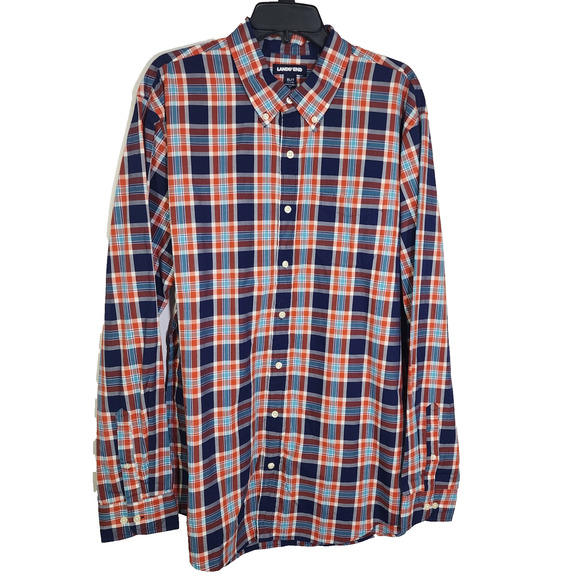 Lands End Mens Shirt XLT 17-17.5 Traditional Fit Button Up Long Sleeve Orange - Picture 1 of 10